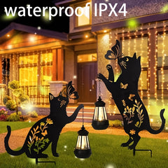 2-Pack Metal Cat Silhouettes with Solar Lights, Outdoor Garden Stakes, Artistic Black Cat Solar Lantern Decor, for Lawn And Patio, Solar-Powered, Nickel Battery, No Removable Parts