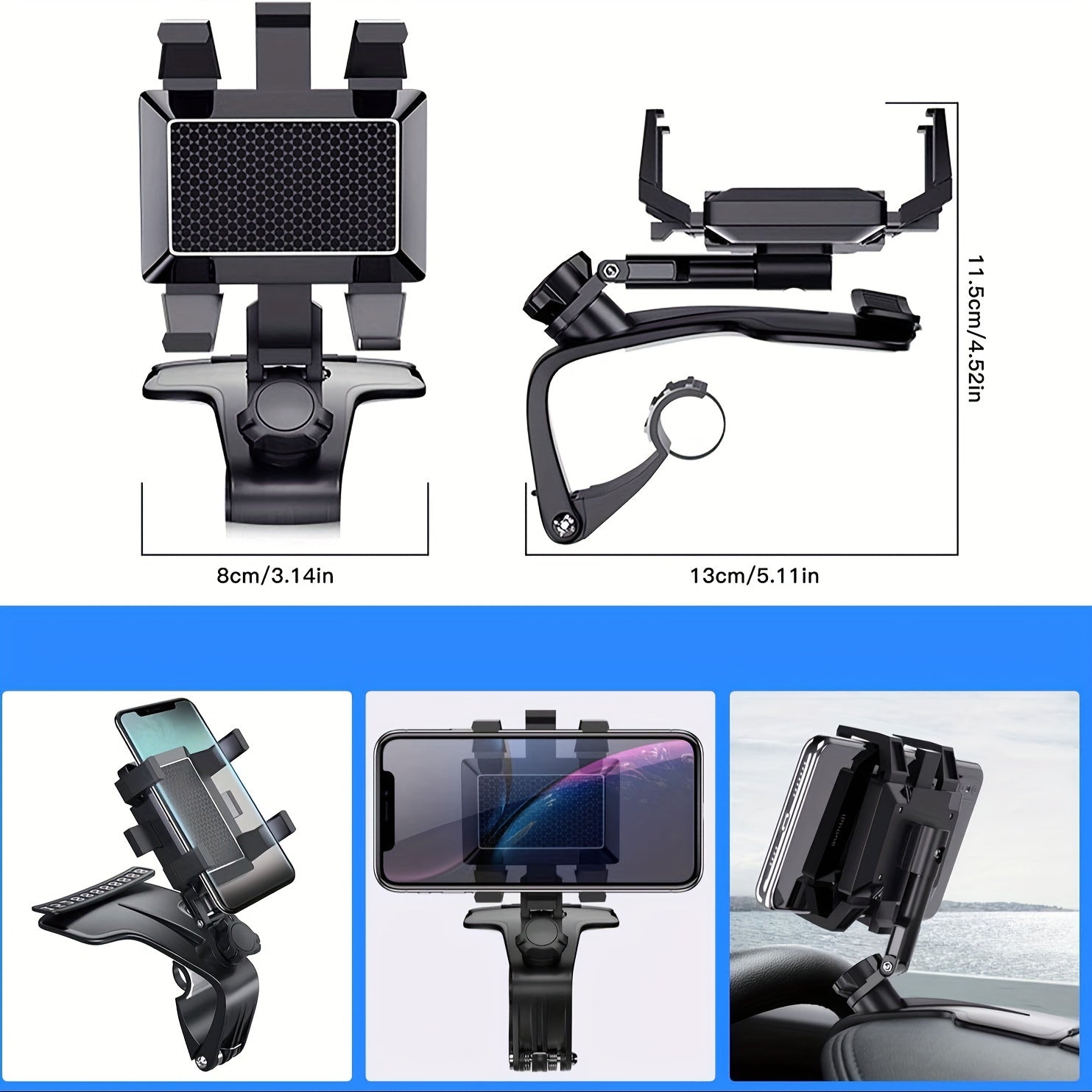 Universal Car Phone Holder Mount, 360 Degrees Rotation Dashboard Phone Holder, Car Phone Mount For IPhone, Samsung, Google, Nokia, And 3TB 7" Smartphones
