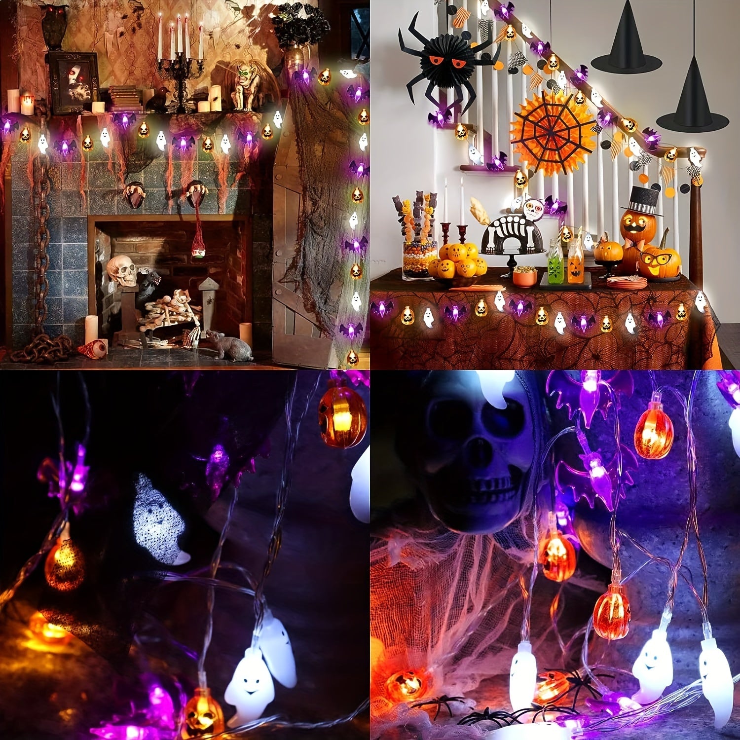 20/50 LED 3D Pumpkin Bat Ghost Waterproof String Lights - 9.8FT/16.4FT Battery Operated With Timer, 8 Lighting Modes, Cute Fairy Light For Window Indoor Outdoor Decor Halloween Party Decorations