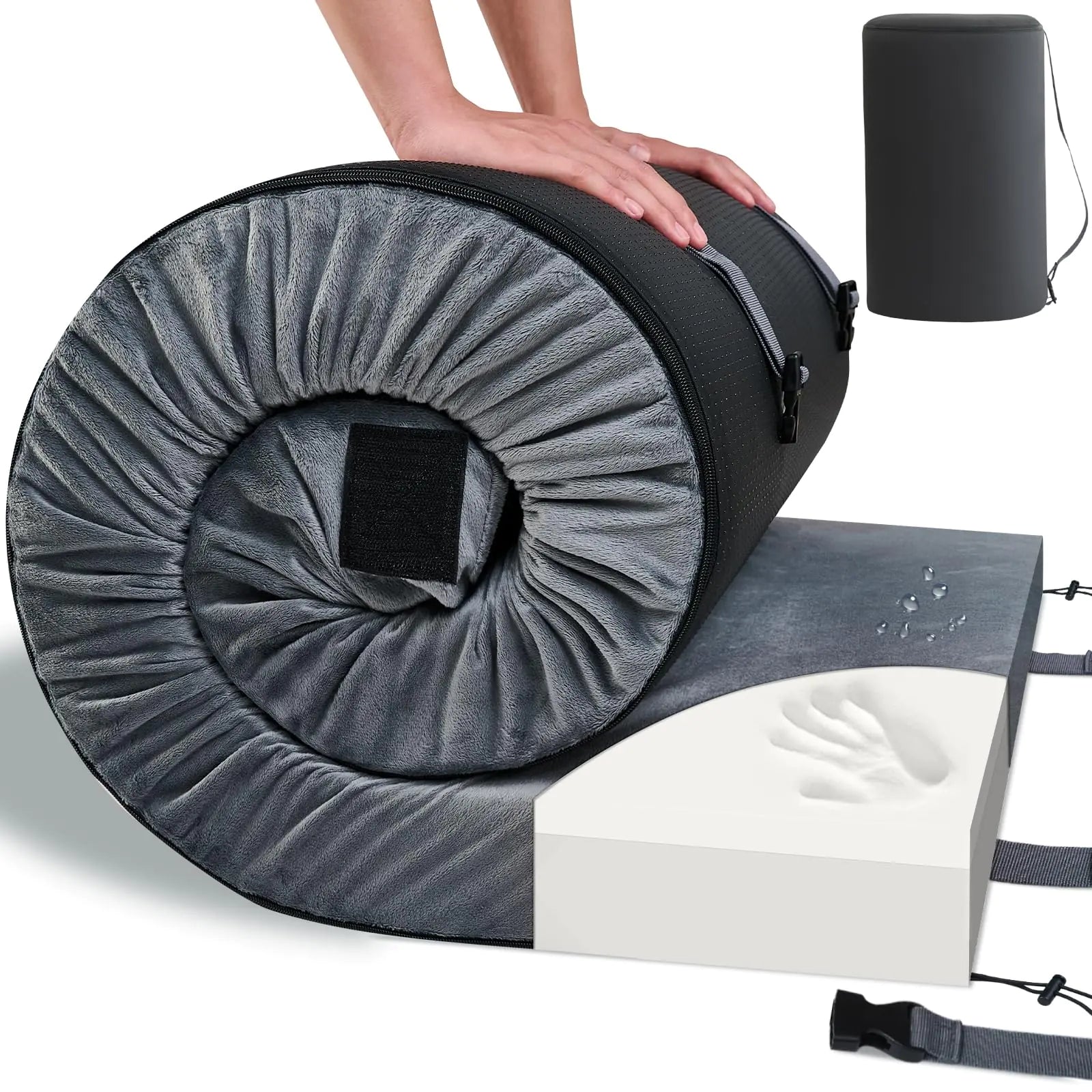 Matelas de Camping en Mousse à Mémoire HomeMate - Matelas de Repos pour Lit de Camp, Matelas Enroulable, Tapis de Couchage, Sol de Tente de Voiture, Matelas Certifié CertiPUR-US avec Housse Imperméable Amovible et Sac de Voyage, Lit d'Invité