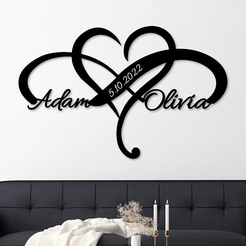 Metal Custom Infinity Heart Wall Sculpture - Personalized Name Engraved, Weatherproof Outdoor/Indoor Wall Art, Romantic Couple Gift for Weddings, Anniversaries, Valentine's Day, Home & Office Decor