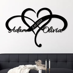 Metal Custom Infinity Heart Wall Sculpture - Personalized Name Engraved, Weatherproof Outdoor/Indoor Wall Art, Romantic Couple Gift for Weddings, Anniversaries, Valentine's Day, Home & Office Decor