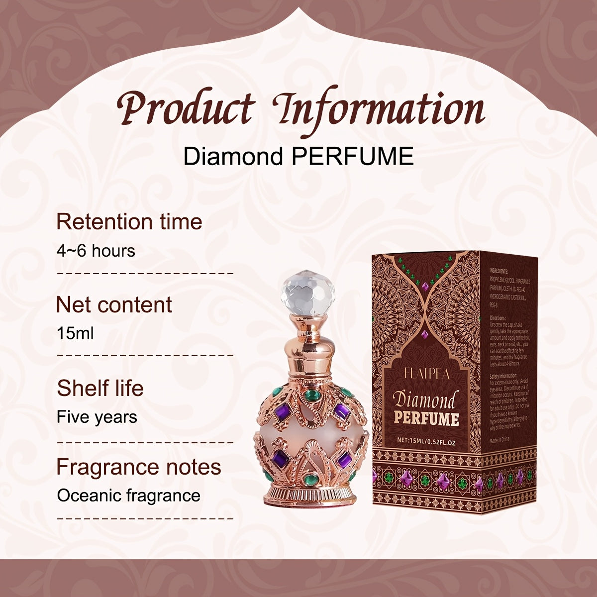 15ml/0.5oz Dubai-inspired Arabic Women's Perfume Oil: Classic Golden, Long-lasting Alluring, Crown Premium Dropper, Fresh Floral (lemon, Vanilla, Jasmine, Rose, Amber & Musk), Plant-based, for Dates/parties/daily Use, Great G