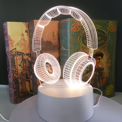 1pc 3D Headphones Night Light with Monochrome Warm White LED, USB Plug-in Ambient Bedroom Decor, Creative Gift for Family &amp; Tech Lovers, No Batteries Needed, Bedroom Accessory, Decorative Lamp, Decorative Craftsmanship
