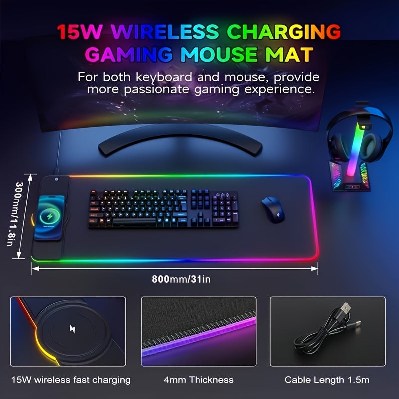 Mouse Pad Mobile Wireless Charger, Mouse Pad, Illuminated RGB, Extra Large, Thick, Non Slip Desk, Computer, Student Laptop, Keyboard Pad, Desk Pad, Game Pad, Large Mousepad, Extra Large Gaming Mouse Pad, Printed Mouse Pad, Fu