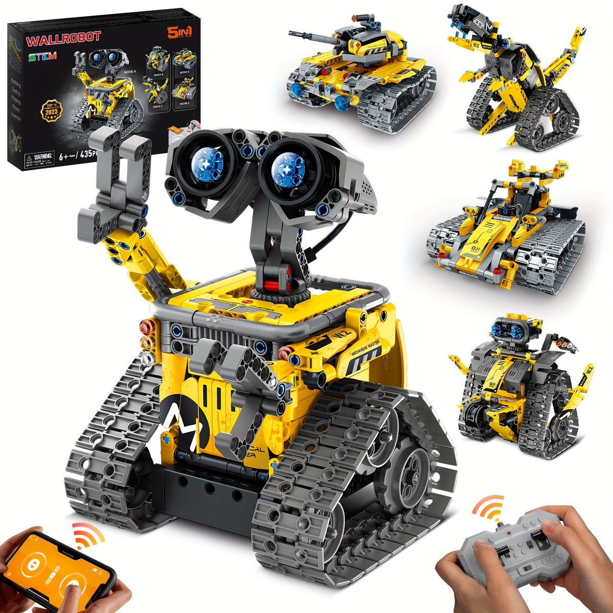 435-Piece Sillbird STEM Masterpiece - Building Toys Building Sets - Remote & APP Controlled 5-in-1 Wall Robot, Explorer Robot, Mech Dinosaur Toys Coding Set with Creative Learning, Halloween and Christmas Gift Ideas