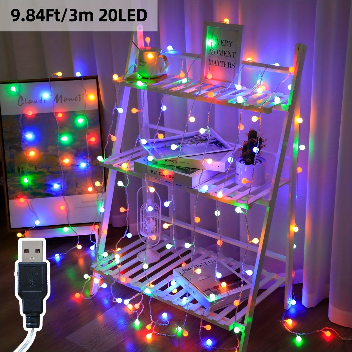 1pc Globe String Light, 10/20/30/40/80 Led Fairy Light, Usb Power, Camping Outdoor Universal Lamp, For Indoor And Outdoor Party Wedding Garden Tree Bedroom Ramadan Valentine's Day Decoration