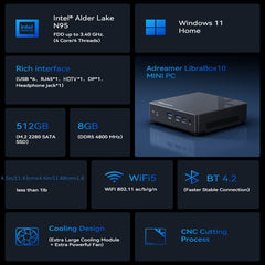 ADREAMER Librabox10 Mini PC Windows 11, Intel N95(Up To 3.4GHz) Micro PC, 8GB 16GB DDR5 RAM 1TB M.2 SSD Mini Desktop Computer, 4K Dual Display/USB/WiFi/BT/RJ45 Ethernet For Home/Office.