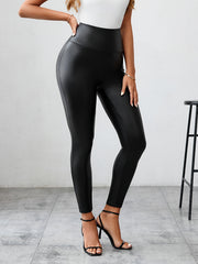 Stylish Faux Leather Skinny Pants - High Waist, Casual, Comfortable Women's Pants for Everyday Wear - Soft, Stretchy, and Versatile Clothing