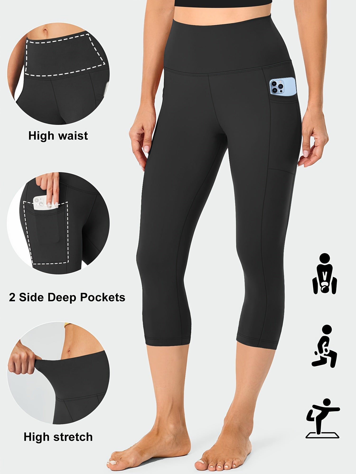 3pcs Set, Standard Size High Waist 7-point Women's Pants with Practical Side Pockets, High Elastic Body Shaping Leggings, Super Soft Tummy-controlling, Non-see-through Shorts.