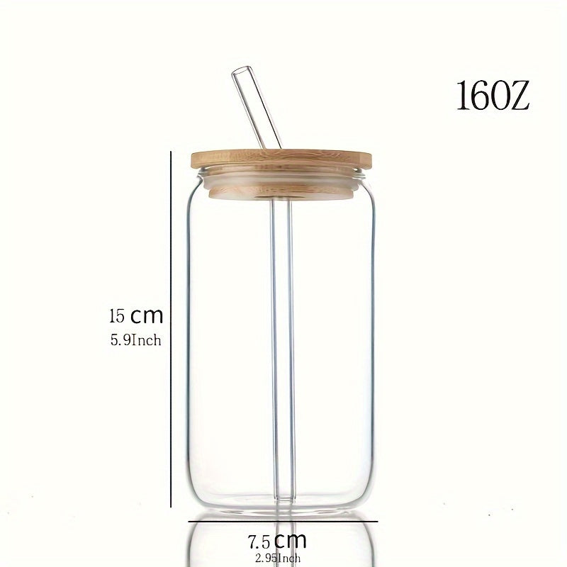 16oz Heart Print Glass Water Bottle with Straw and Lid, Hand Wash Only Recyclable Glass, Reusable Multipurpose Beverage Cup for Coffee, Milk, Juice, Beer