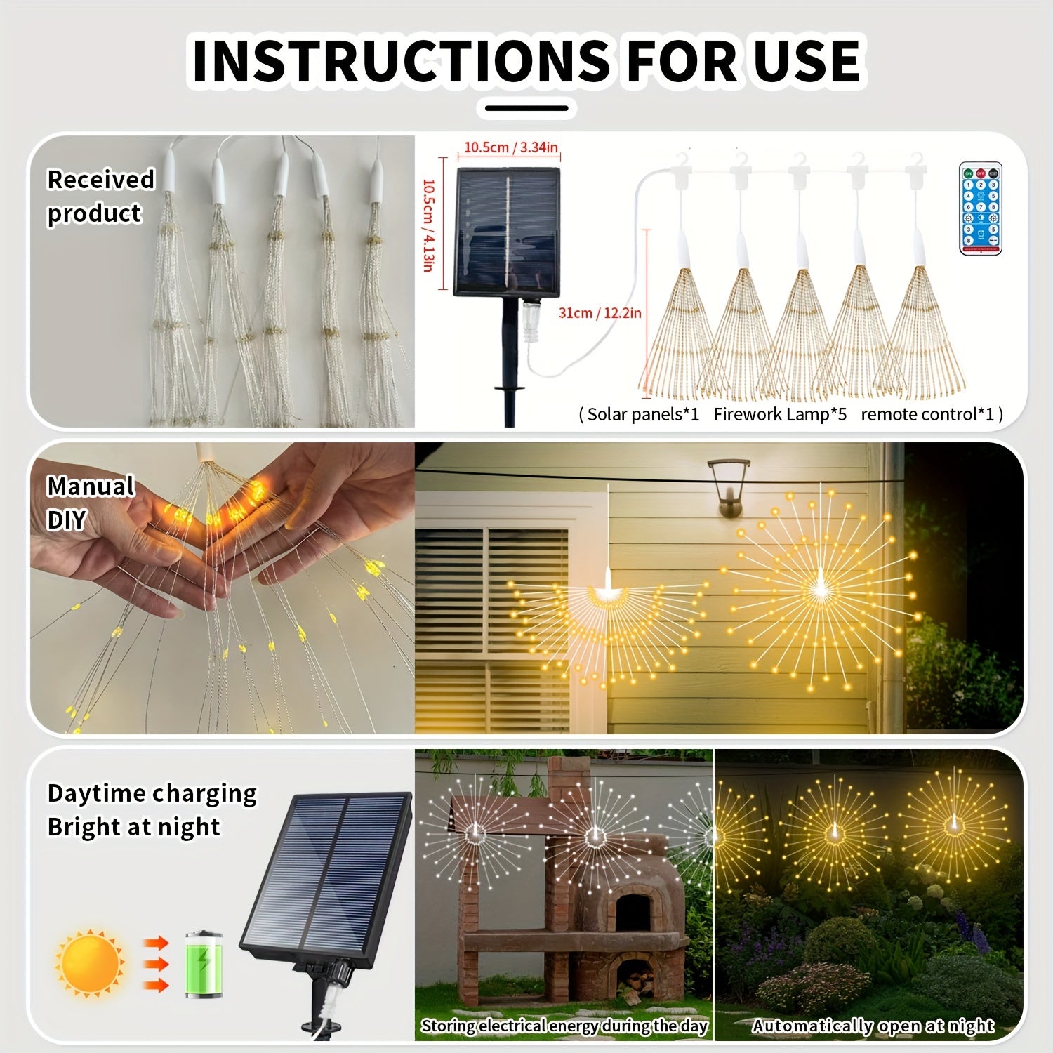 5 Pack 450LEDs Solar Starburst Sphere Lights, Firework Lights Remote Control Timer 8 Modes Dimmable IP65 Waterproof Hanging Fairy Light, Copper Wire Sparkly Lights For Patio Party Tent Christmas