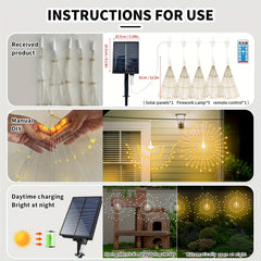 5 Pack 450LEDs Solar Starburst Sphere Lights, Firework Lights Remote Control Timer 8 Modes Dimmable IP65 Waterproof Hanging Fairy Light, Copper Wire Sparkly Lights For Patio Party Tent Christmas