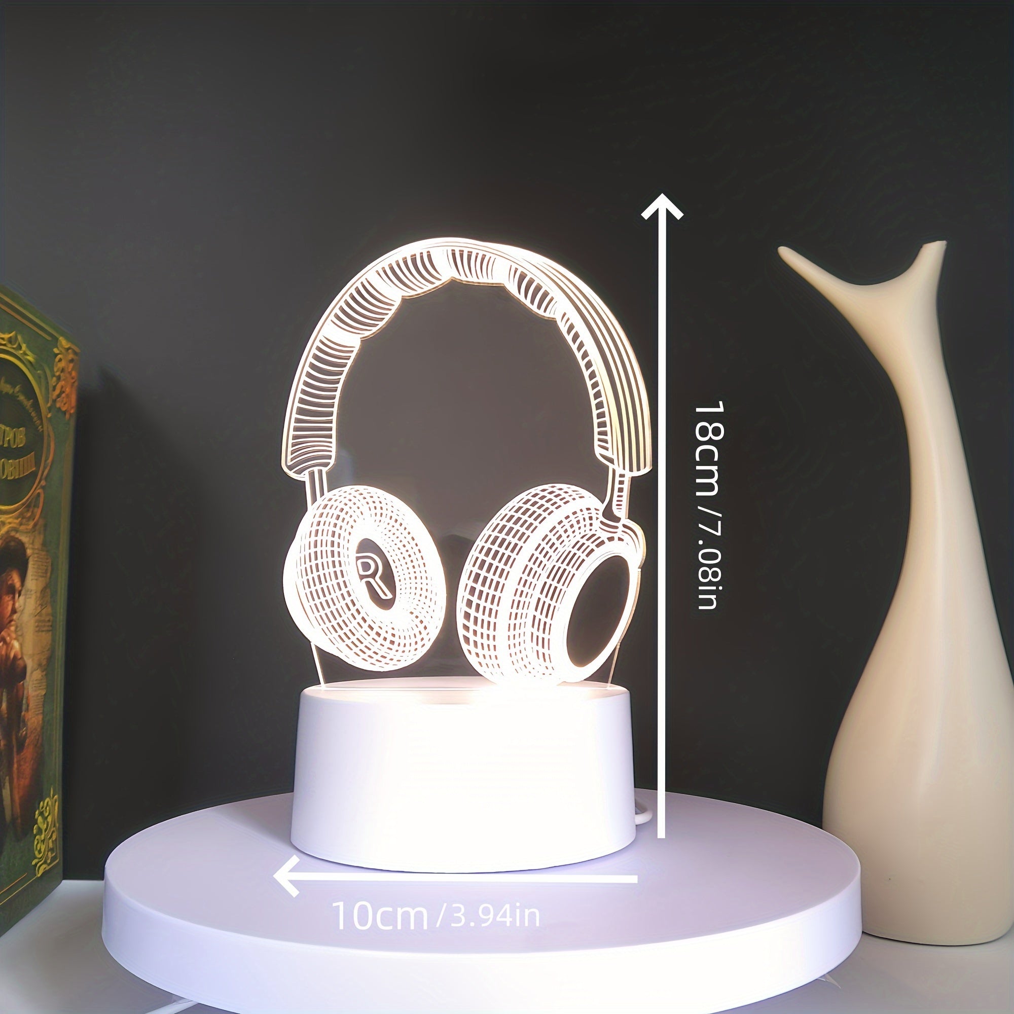 1pc 3D Headphones Night Light with Monochrome Warm White LED, USB Plug-in Ambient Bedroom Decor, Creative Gift for Family &amp; Tech Lovers, No Batteries Needed, Bedroom Accessory, Decorative Lamp, Decorative Craftsmanship