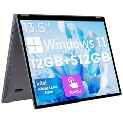 CHUWI FreeBook 2-in-1 Touch Screen Windows 11 Laptop, 13.5'' 2256*1504 IPS Display, 512GB PCIe SSD 12GB RAM, 12th Gen Intel N100, WiFi6, BT5.2, Backlit Keyboard, 1TB SSD Expand, Type-C, PD 2.0, Webcam, 360 Rotating, NoteBook