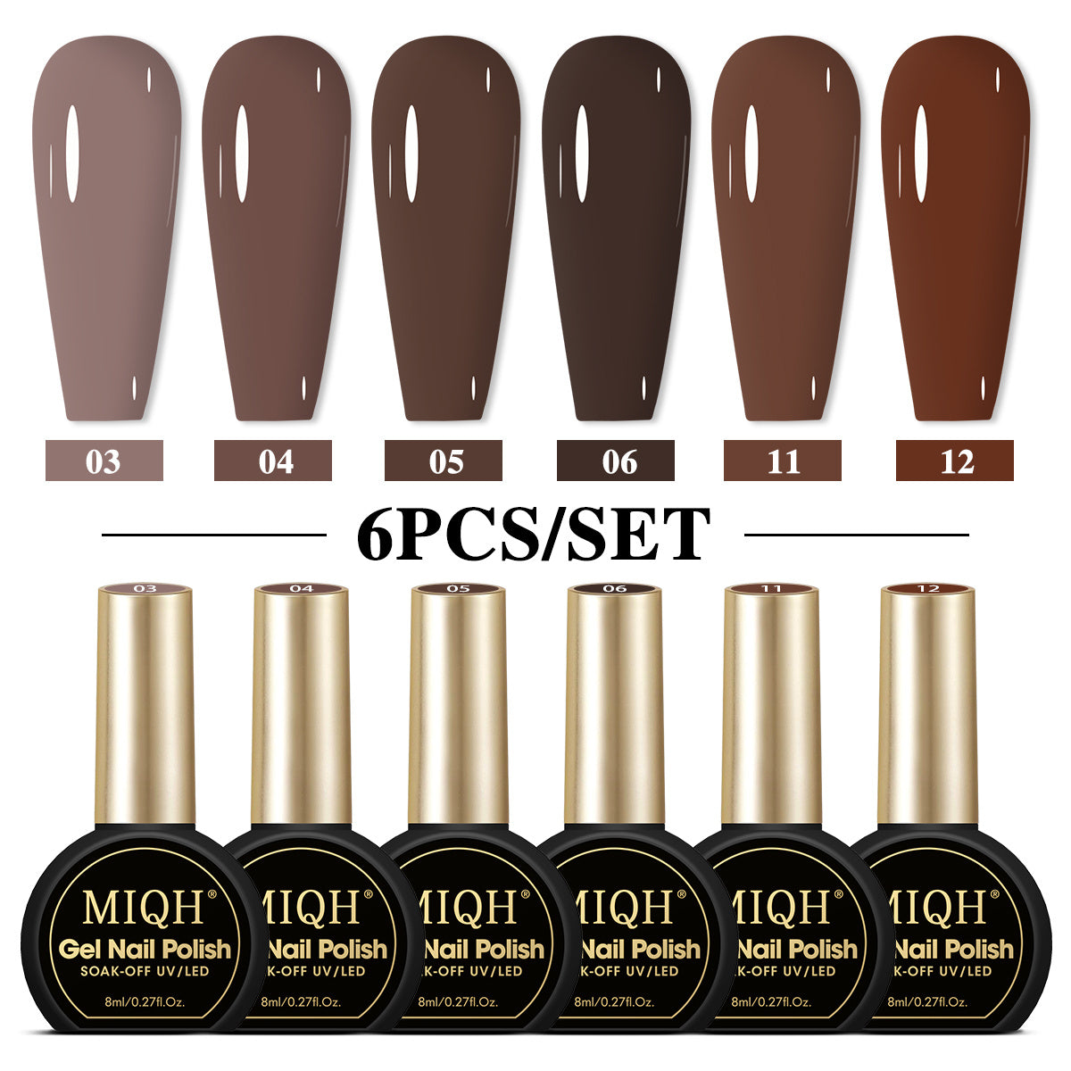 MIQH 2025 New Fashion Comfort 6pc Nail Polish Set Brilliant Dark Brown Gel Nail Polish Set Quick Dry Nail Polish Finger Nail Polish Bulk Nail Polish Diy Nail Art Salon Home Gift for Women Girls.Nails Set for Valentineaposs Da