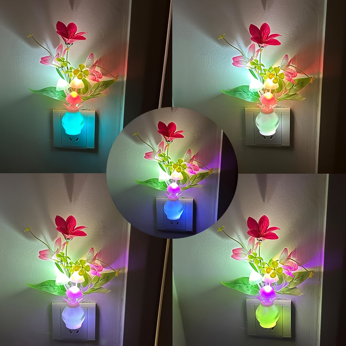 Plug-in Night Light with Auto Light Sensor, LED Mushroom Night Light Wall Based Flower Lamp Night Light for Bedroom, Lounge, Hallway and Stairs, Hallway Illumination, Bedroom Lighting, Aesthetic Lighting, Decorative Lamp, Ene