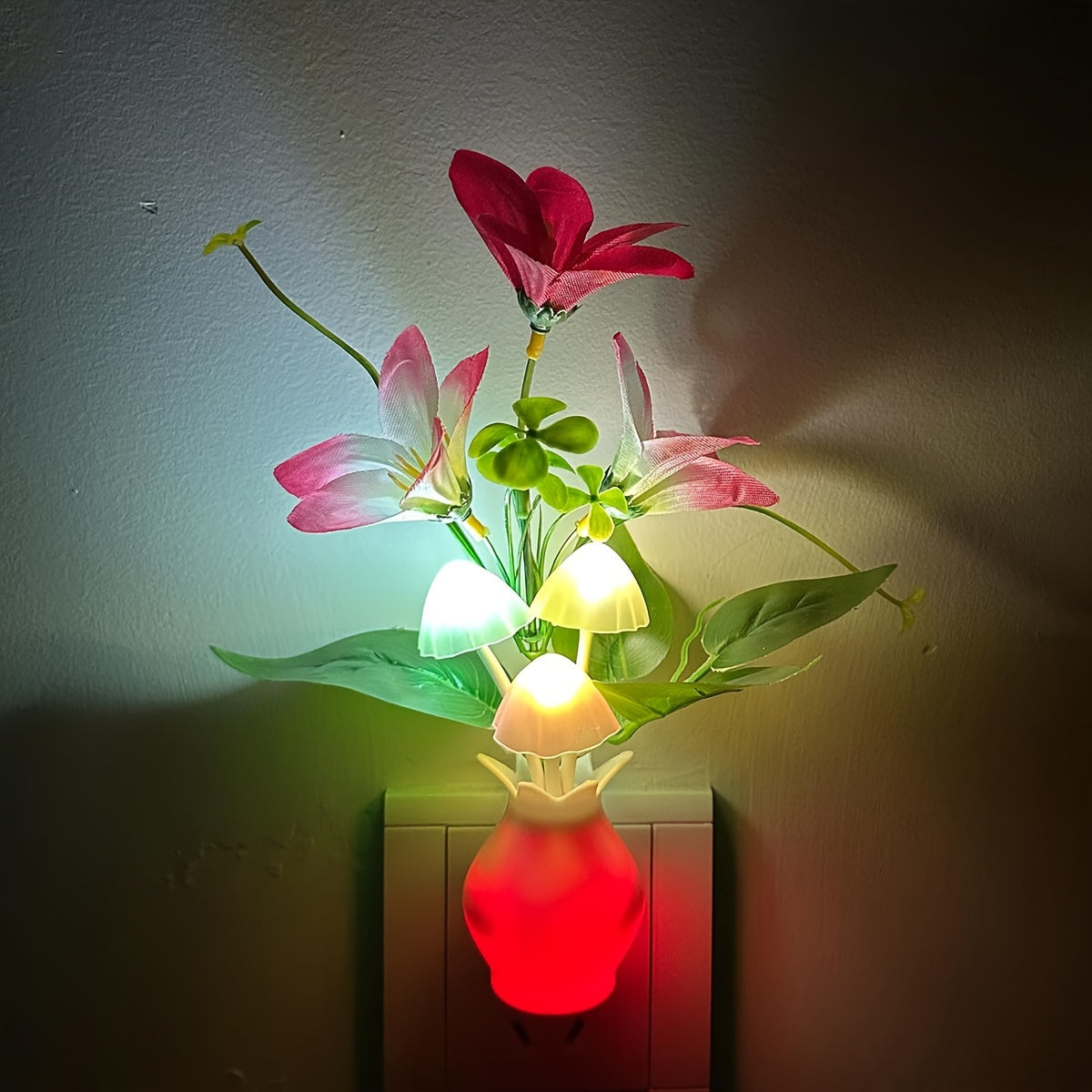 Plug-in Night Light with Auto Light Sensor, LED Mushroom Night Light Wall Based Flower Lamp Night Light for Bedroom, Lounge, Hallway and Stairs, Hallway Illumination, Bedroom Lighting, Aesthetic Lighting, Decorative Lamp, Ene