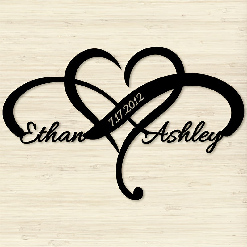Metal Custom Infinity Heart Wall Sculpture - Personalized Name Engraved, Weatherproof Outdoor/Indoor Wall Art, Romantic Couple Gift for Weddings, Anniversaries, Valentine's Day, Home & Office Decor