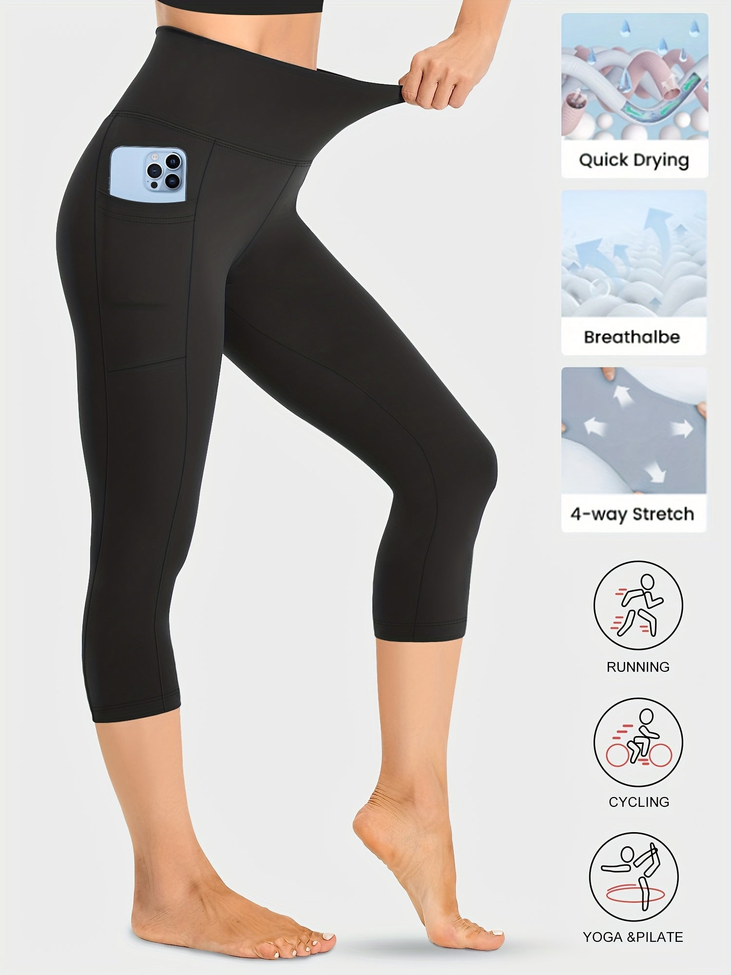 3pcs Set, Standard Size High Waist 7-point Women's Pants with Practical Side Pockets, High Elastic Body Shaping Leggings, Super Soft Tummy-controlling, Non-see-through Shorts.