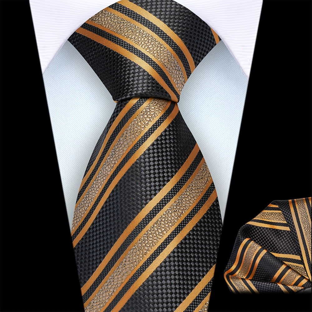 Ricnais Set of 2 Men's 8cm Striped Tie and Square Scarf High Quality Classic Fashion Wedding Party Business Tie Set Men's Wedding Accessories Home Gift Christmas Gift Party Gift
