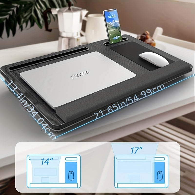 Portable Laptop Desk with Wrist Support - Foldable, Large Bed-Friendly Design, Up to 17" Compatible, Mouse Pad & Tablet Holder, Ergonomic Handle, Cushioned Workstation in Black, Notebook Computer, Cushioned