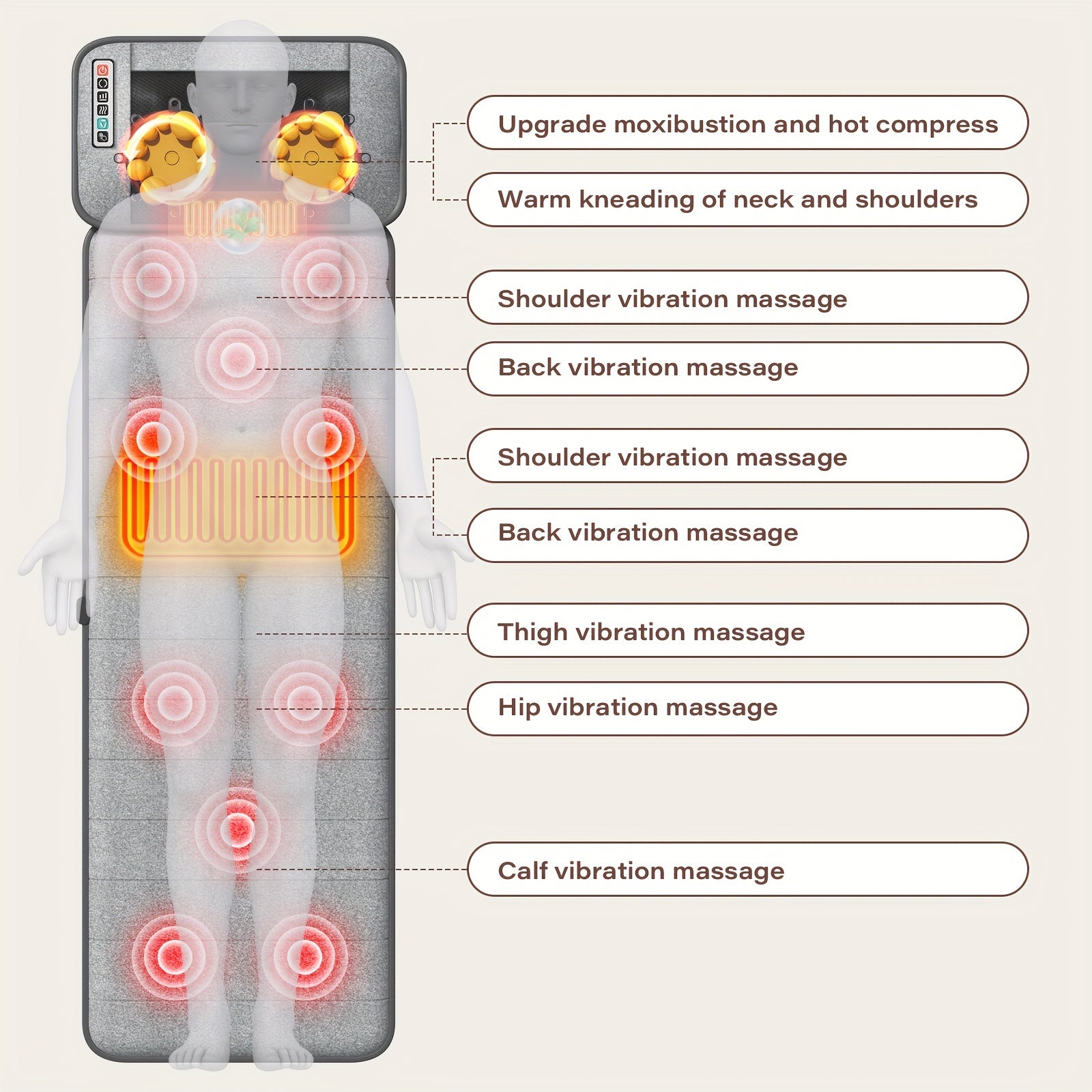 MASSTECK Full Body Massager Mat with Heat &amp; Movable Shiatsu Neck Back Massager Pillow, Lumbar Traction &amp; Relax,9 Vibration Motors &amp; Back Heating Pad,Full Body Massager for Neck Back Waist Hip Leg, Massage Gift For Mom/Dad/Wom