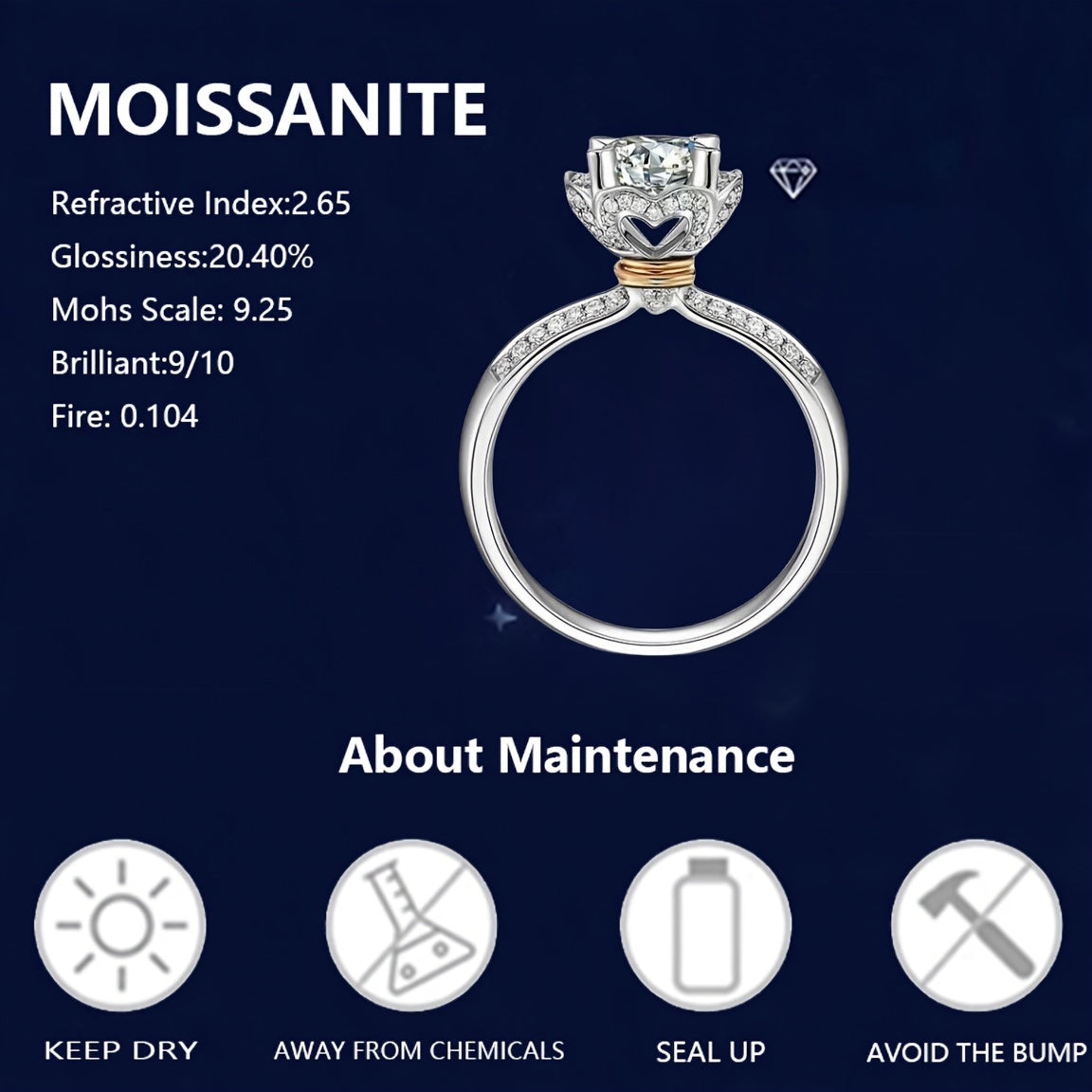 1 Carat Moissanite Diamond Ring - 925 Sterling Silver, Gorgeous, Fashionable, High-End Luxury, Niche, Mature, Romantic, Couple Style Design for Men and Women, Perfect Gift for Girlfriend, Proposal, Engagement, Wedding, Person