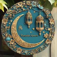 1pc Ramadan Kareem Aluminum Wall Art - 8x8 Inch 2D Flat Printed Moon and Lantern Decor, No Power Needed, Ideal for Home, Office, and Party Decoration, Versatile for Christmas, Thanksgiving, St. Patrick's, Valentine'S Day