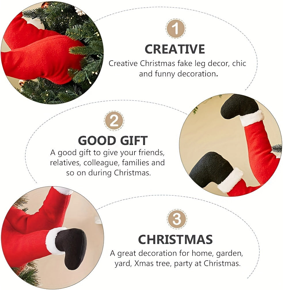 Eclectic Santa Claus Legs Christmas Tree Topper, Festive Polyester Santa Elf Decoration, No Power Santa-themed Holiday Ornament