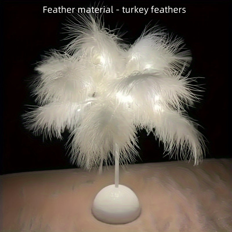 Bedroom Indoor Decorative Lights, Romantic Gift Birthday Lights, Feather Lights Table Night Light, Valentine's Day, Birthday Gifts White, Without Battery