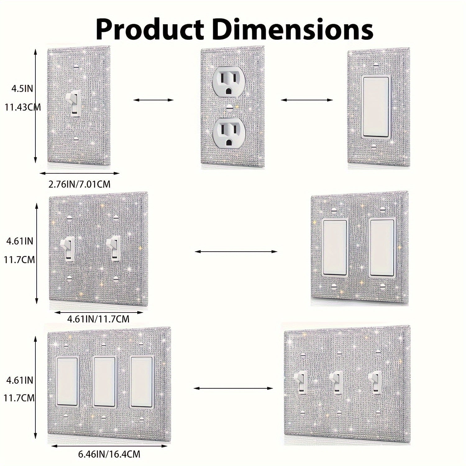 1pc Flashing Silvery Rhinestone Light Switch Cover Shiny Crystal Sparkling Wall Plate Decorative Lamp Switch or Outlet Socket Wall Plate Cover Toggle Switch Plate Cover