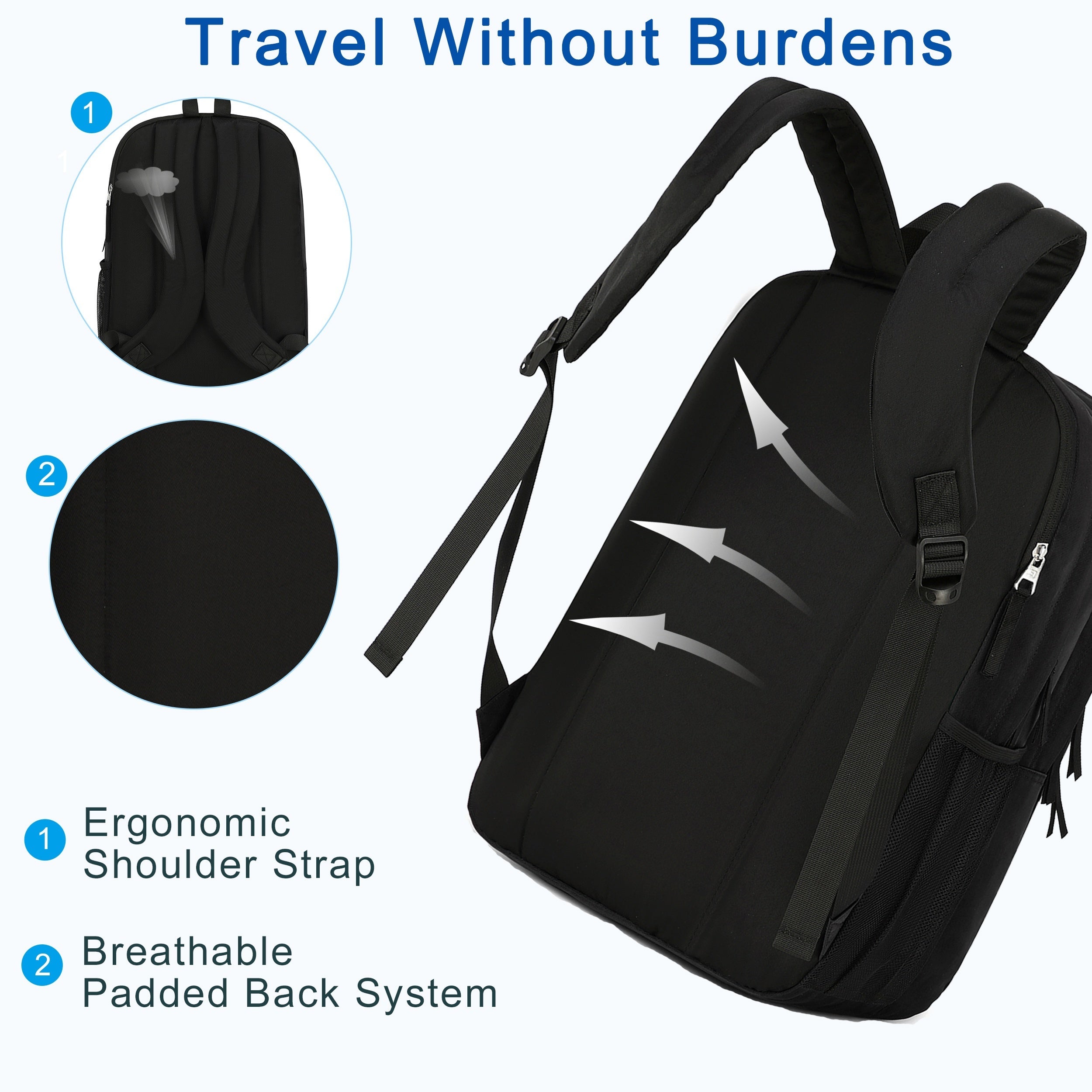 Laptop Backpack 17 inch for Women Men Large College Bookbags Waterpoof Work Business Travel Backpacks Kids School Bag for Girls Boys Students Teens Elementary Schoolbag Casual Daypack Sport -Black