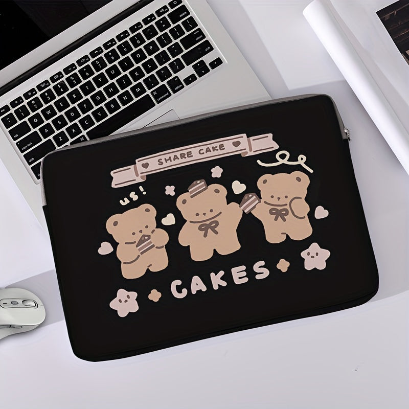 1pc Three Bears Double-sided Printed Notebook Computer Bag, Simple Briefcase, Notebook Computer Protective Bag, Laptop Tablet Commuter Briefcase, File Storage Bag