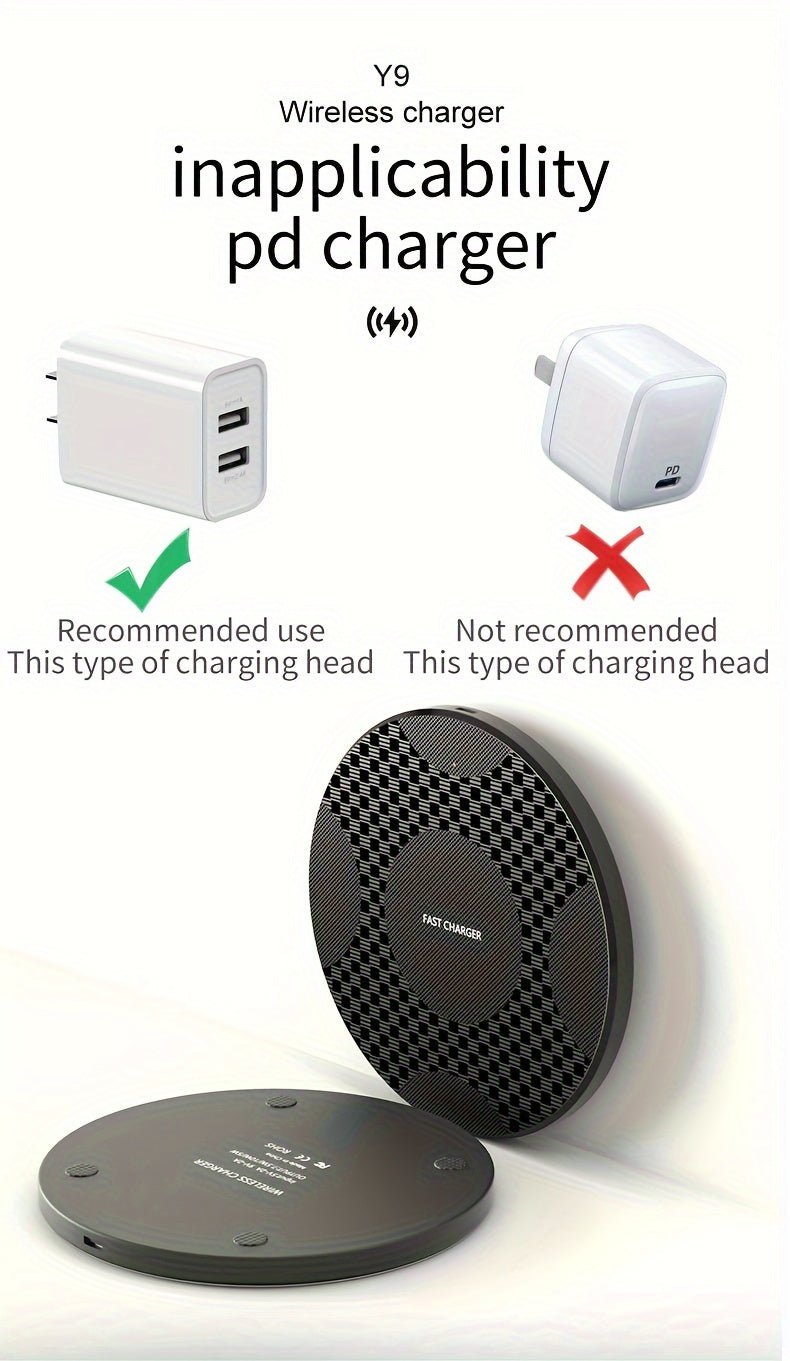 1pc Y9 10W Fast Wireless Charger, USB-Powered with Charging Indicator, Universal Compatibility for Phone 15/14/13/12/11 Pro Max/XR/XSMAX/X/8Plus, ABS Plastic, Portable &amp; Desktop-Friendly