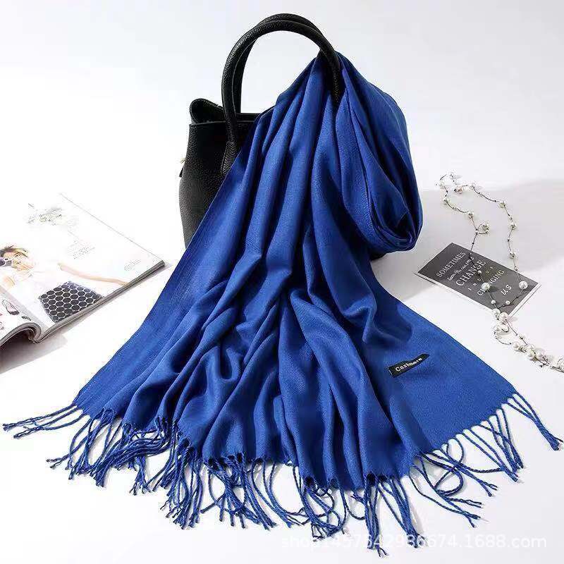 Imitation Cashmere Scarf for Women, Solid Color Fringed Warm Dual-use Shawl