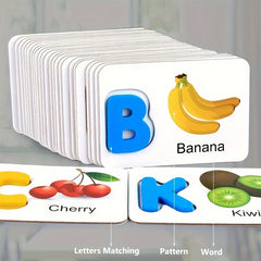 Wooden Alphabet Flashcards Set - Flash Cards for Toddlers, Educational ABC Learning Toys with Puzzle Game, Perfect for Preschool Activities, Halloween and Christmas Gift Ideas, Develops Problem-Solving Skills and Hand-Eye Coo