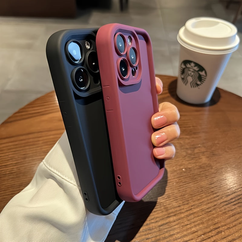 Luxurious Solid Color Shockproof Phone Case Compatible with Apple Iphone 15, 14, 13, 12, 11 Pro Max, 14, 15 Plus, Featuring Camera Protection And Accessory Coverage.