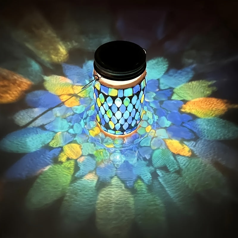 1pc Solar-Powered Mosaic Outdoor Hanging Lantern - Rechargeable, Waterproof, Ambient Lighting, Table Lamp, Night Light, Decorative Lamp for Garden, Patio, Party, Yard, Outdoor and Indoor Decorations