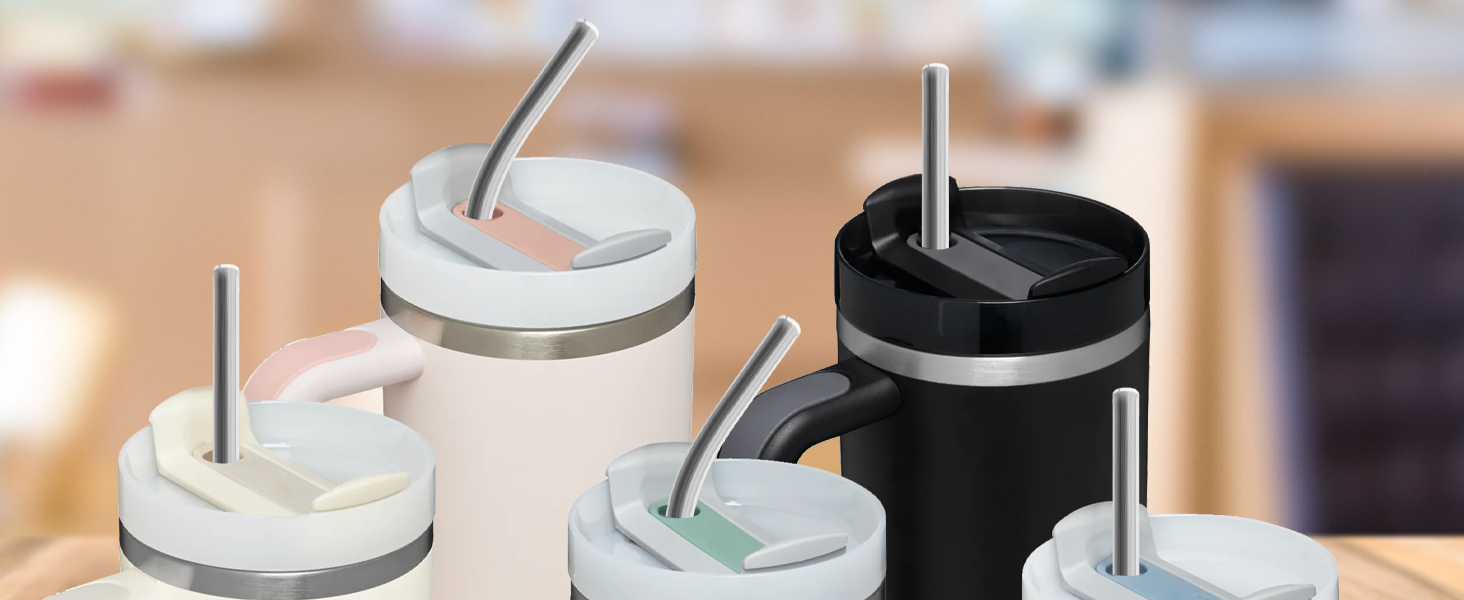 Remplacement de paille en acier inoxydable, 6 pailles métalliques réutilisables avec brosse de nettoyage, Compatible avec la tasse Stanley de 30/40oz