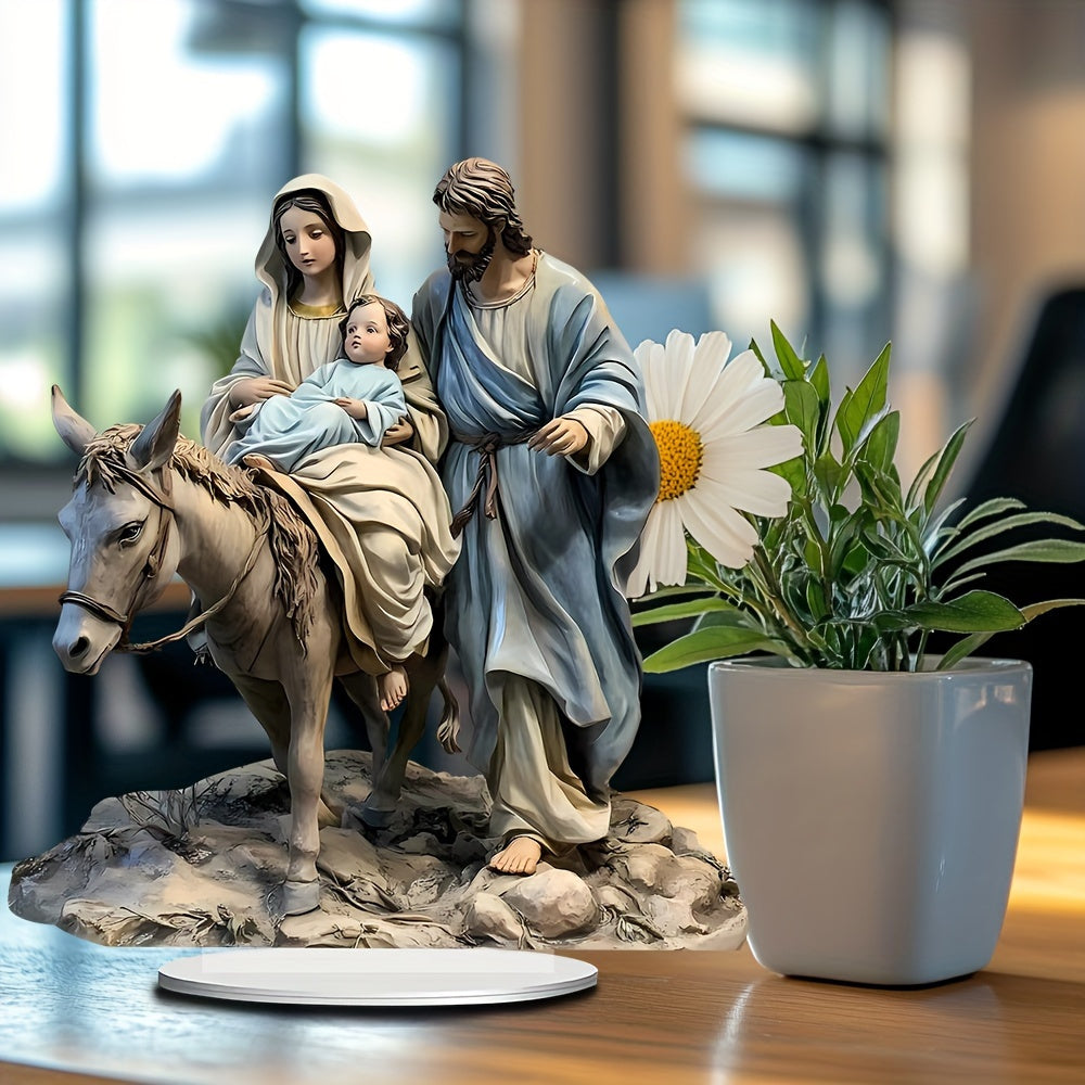 2D Flat, 1pc Bohemian Acrylic Nativity Scene Sun Catcher - 8.66"x7.8" Tabletop Christmas Decoration, Multipurpose Bright Holiday Ornament for Home and Office, Best for Christmas