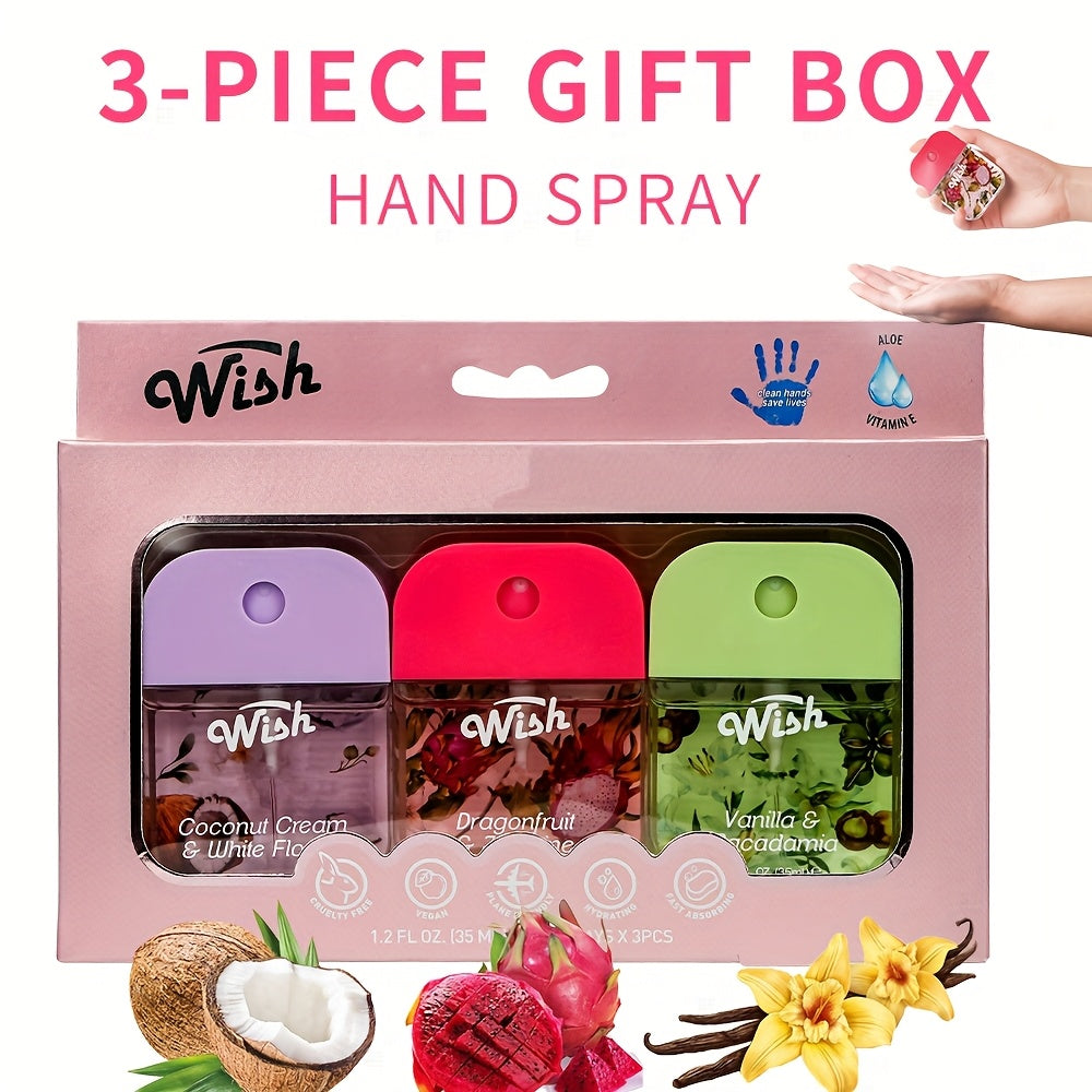 WISH 3pcs Set Colorful Hand Fragrance Spray, Ravel Must Haves Hand Perfume Spray, Hydrating Power Mist with Fresh Fruity And Flowers Scent, 6 Scents - Portable for Moisturizing Hand Cleaning Spray, Mini Travel Essential Items