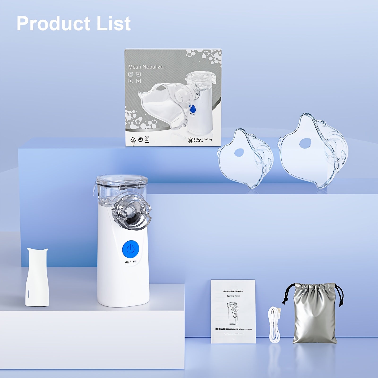 Portable Handheld Mesh Nebulizer, Medical Grade Mute Particulate Nebulizer, Suitable for Asthma, Cough, Bronchitis, Including Adult Mask & Bite Mouthpiece, Suitable for The Elderly, Adults And Children Is A Must for Travel Ho
