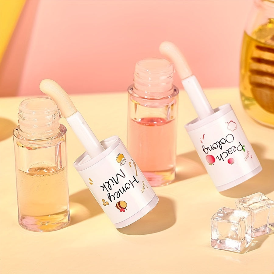 Honey Milk & Peach Oolong Flavored Lip Oil Lip Gloss, Moisturizing And Nourishing Lip Care, Non-Sticky, Shiny Finish - Ideal For Daily Lip Care