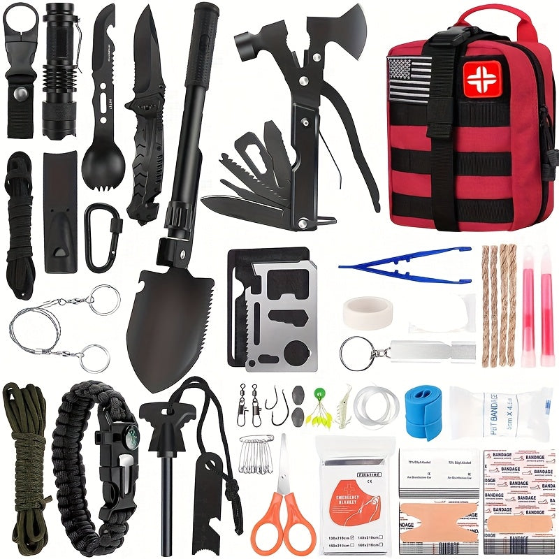 142pcs Survival First Aid Kit for Car Emergency Preparedness- Comprehensive Emergency First Aid kit Survival Gear/Camping Gear in MOLLE Bag for Men Him Christmas