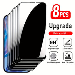 8pcs Anti Spy for iPhone X/XS/XR/12/13/14/15/16 Pro Max Anti Spy Screen Protector 9H Hardness Fingerprint Resistant Scratch Resistant Privacy Screen Tempered Glass Protector Screen Friendly