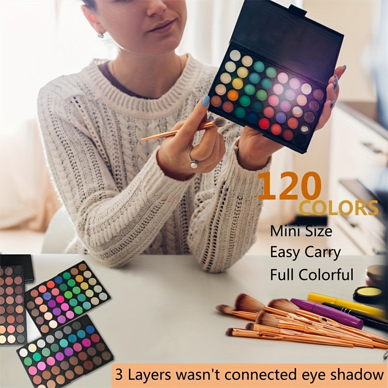 120 Colors Mini Eyeshadow Palette Shimmer Glitter Matte Finish Eyeshadow Palette Makeup 3-in-1 Colorful Rainbow Eyeshadow High Pigment Long Lasting Eye Makeup For Music Festival