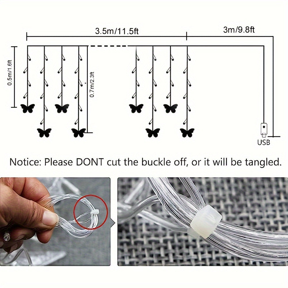 1pcs LED Christmas Light, LED Decorative Fairy String Light, 21.3ft/6.5m Butterfly Curtain Light, 8 Modes Twinkle String Light, Remote+ USB Powered Window Fairy Light, Holiday Wedding Party Bedroom Patio Decorative Light