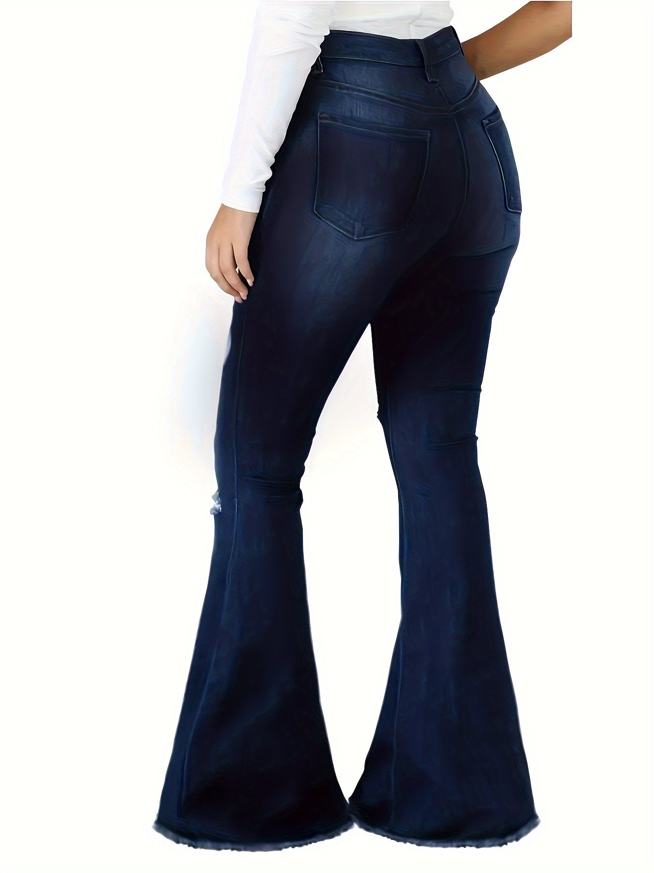 Women's Elastic Waist Flare Hole Rough Side Large Size Jeans High Waist Lift Hip Comfortable Women's Pants