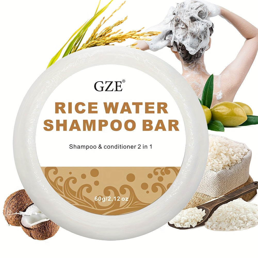2-in-1 Rice Water Shampoo Bar 60g - Strengthens Hair from Root to Tip - Healthy Hair Shampoo & Conditioner